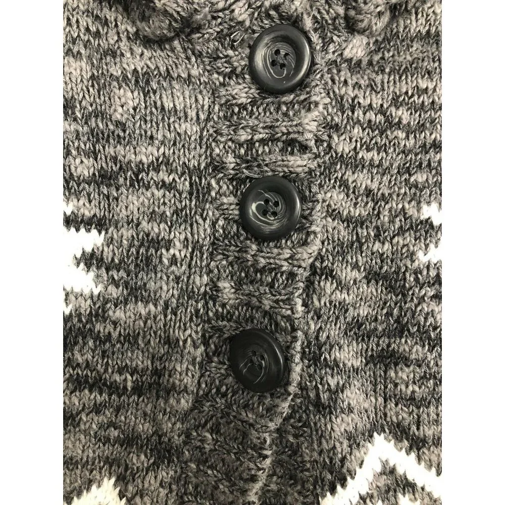 Genuine Kids Oshkosh Hooded Sweater Cape Poncho‎ Sz 12m Gray White Aztec Design